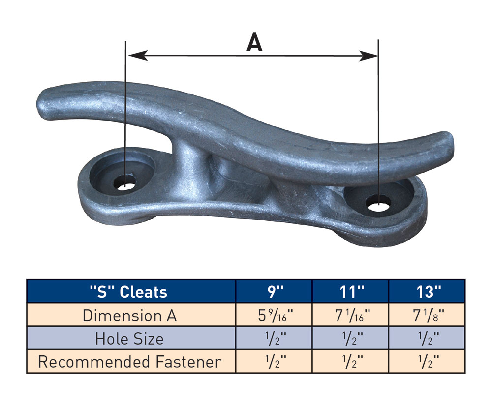 Dock S Cleat, Aluminum, Matte Finish 