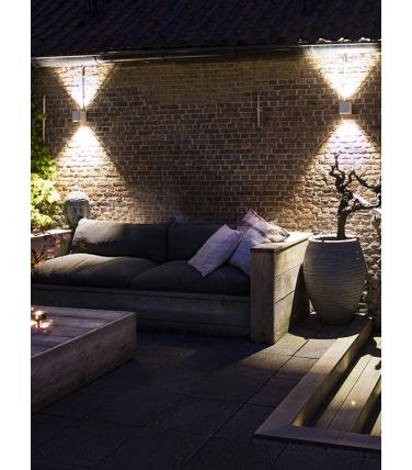 White In-Lite Ace Wall light up down on fence, illuminated