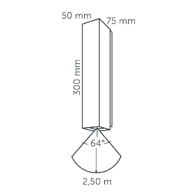 diagram of the Evo Down Dark 100-230v light's projection